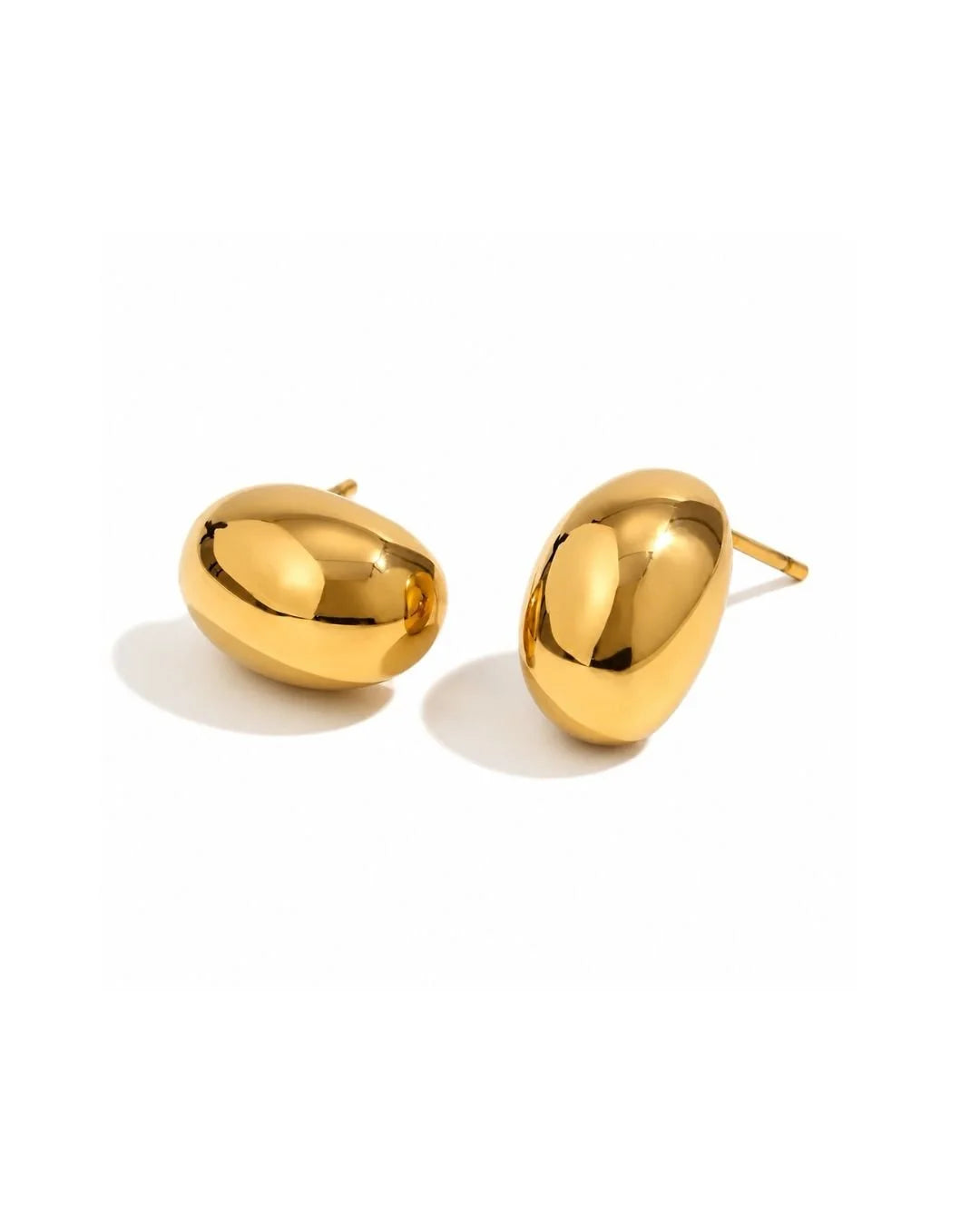 A pair of polished gold stud earrings with an organic, rounded bubble shape, displayed on a clean white background.
