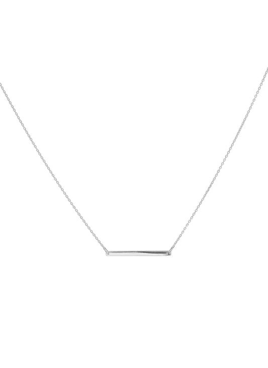 A delicate silver foundation bar necklace with a thin horizontal bar pendant on a fine chain, shown against a plain white background.