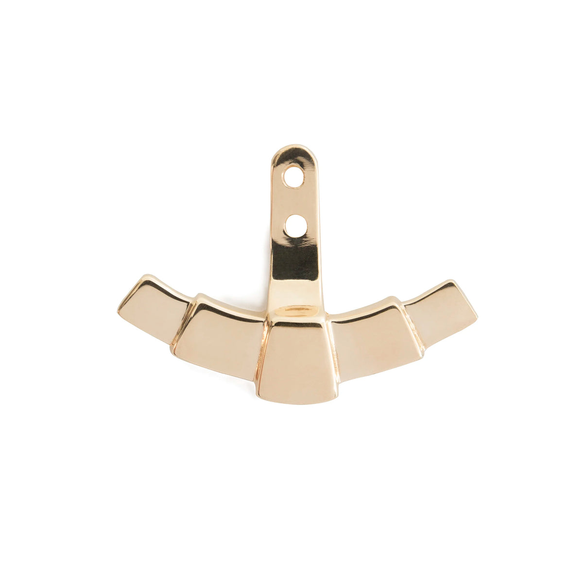 A gold fan ear jacket with a art deco fan design. Shown on a plain white background.